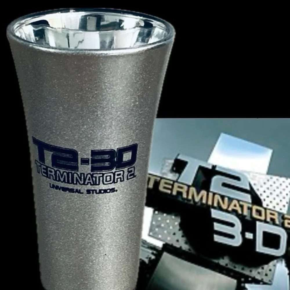 Vintage T2-3D TERMINATOR 2 Shot Glass, Universal Studios, 4 inches tall